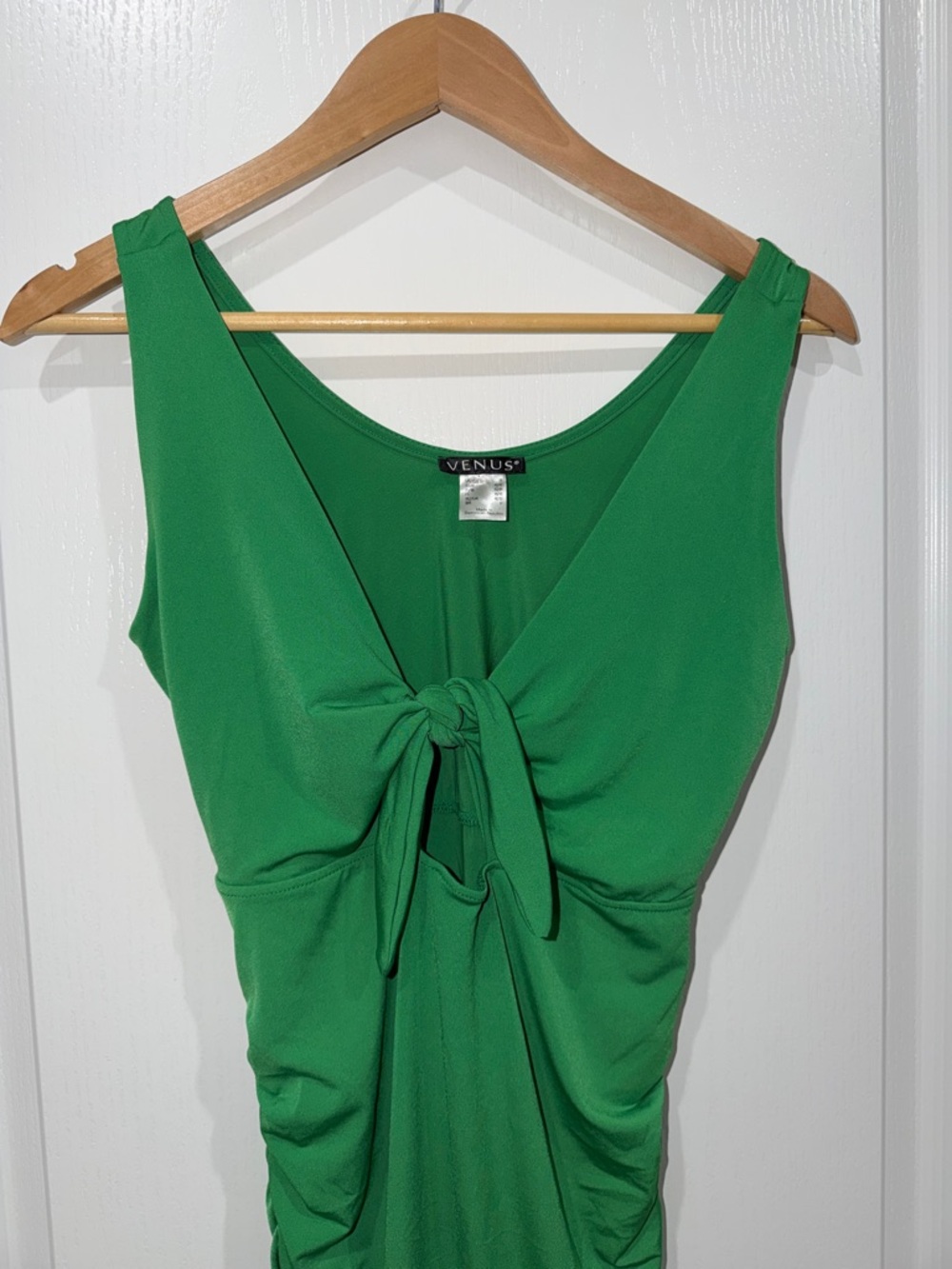 VENUS Emerald Green Tie-Front Ruched Midi Dress size medium Bodycon - Picture 2 of 6